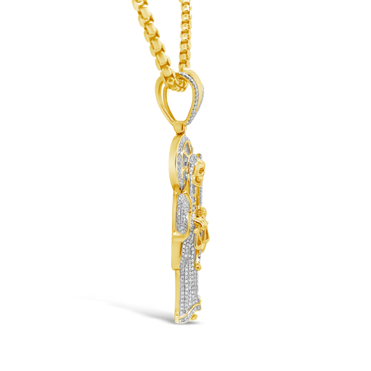 Diamond Reaper Pendant 1.50 CTW Round Cut 10K Yellow Gold