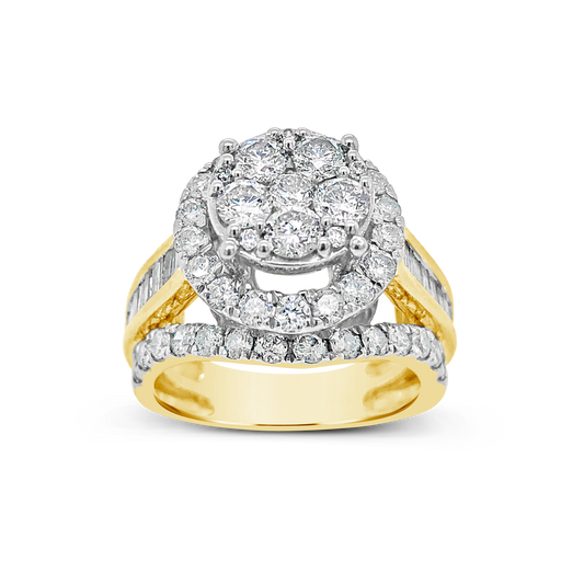 Diamond Halo Ring 1.50 CTW Round Cut 14K Yellow Gold