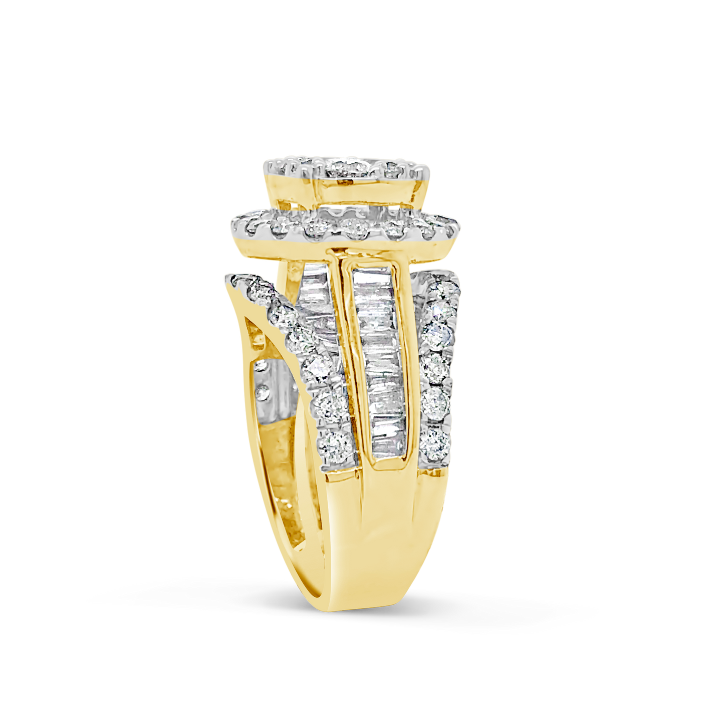 Diamond Halo Ring 1.50 CTW Round Cut 14K Yellow Gold