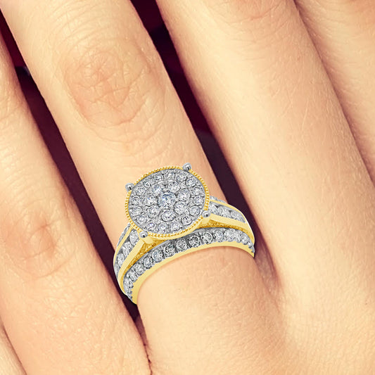 Diamond Halo Engagement Ring 2 CTW Round Cut 10K Yellow Gold