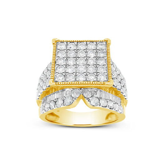 Diamond Ring 3 CTW Round Cut w/ Baguettes 10K Yellow Gold