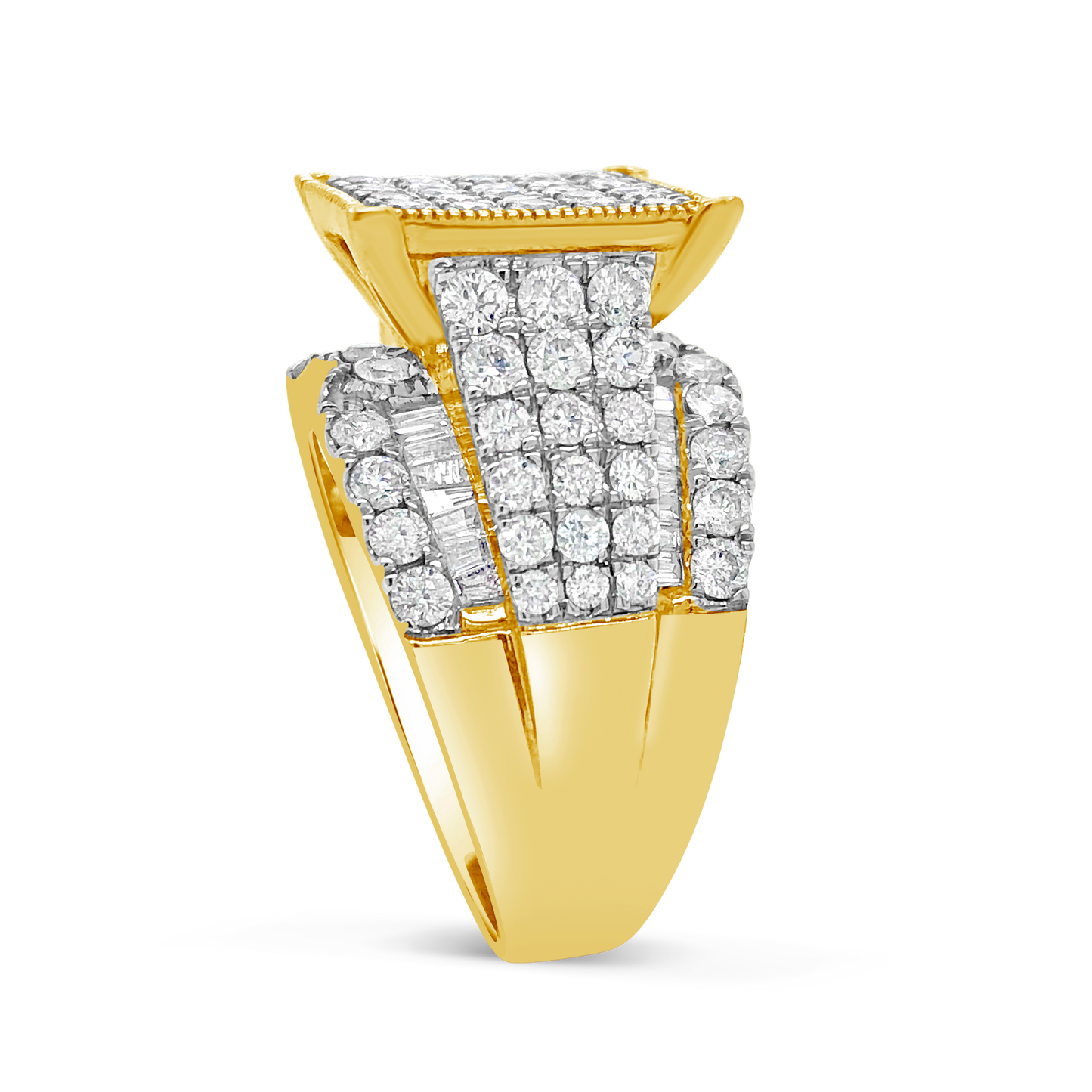 Diamond Ring 3 CTW Round Cut w/ Baguettes 10K Yellow Gold