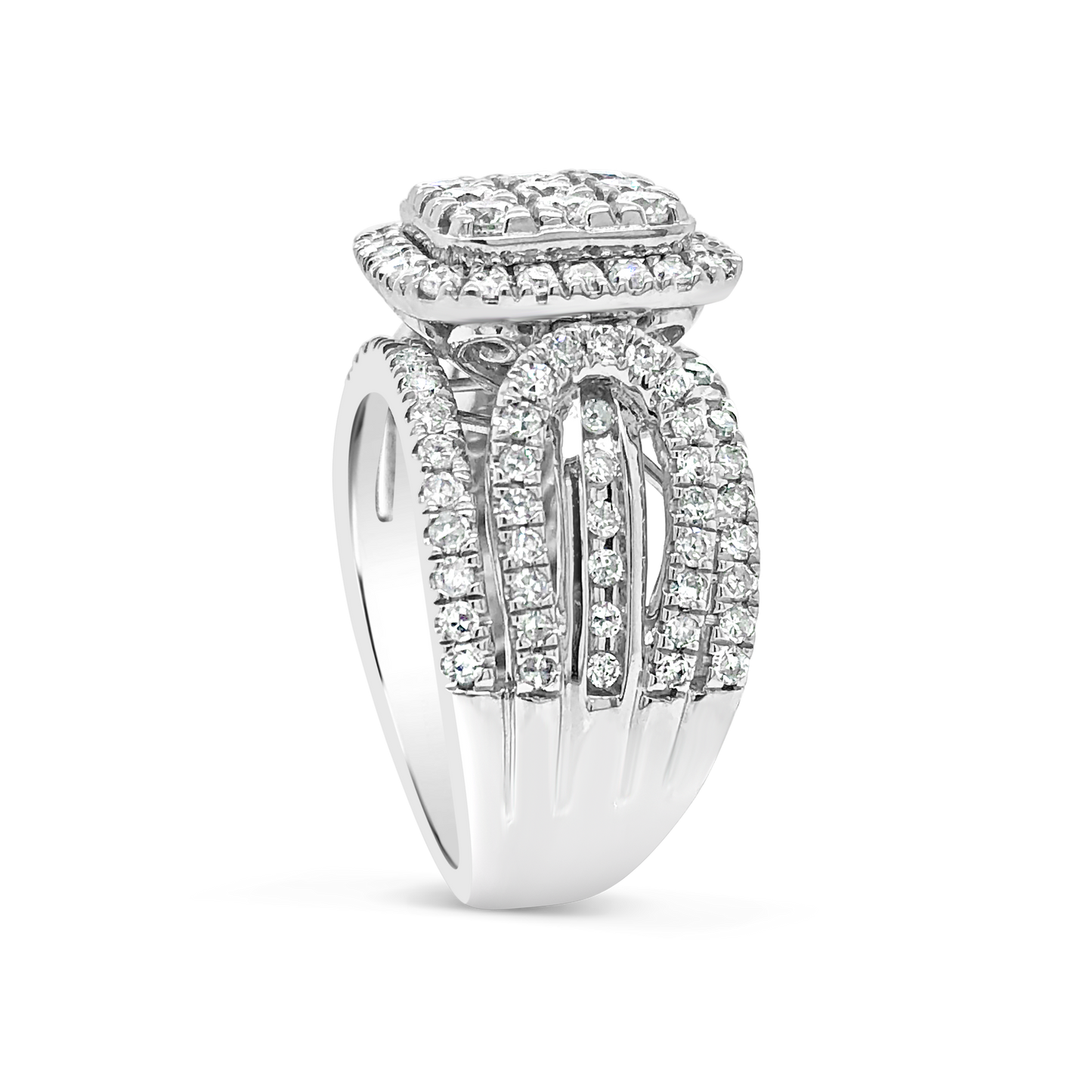 Diamond Halo Ring 2 CTW Round Cut 14K White Gold