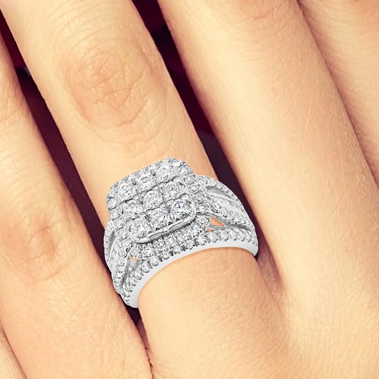 Diamond Halo Ring 2 CTW Round Cut 14K White Gold