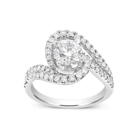 Diamond Halo Engagement Ring 1.55 CTW Round Cut 14K White Gold
