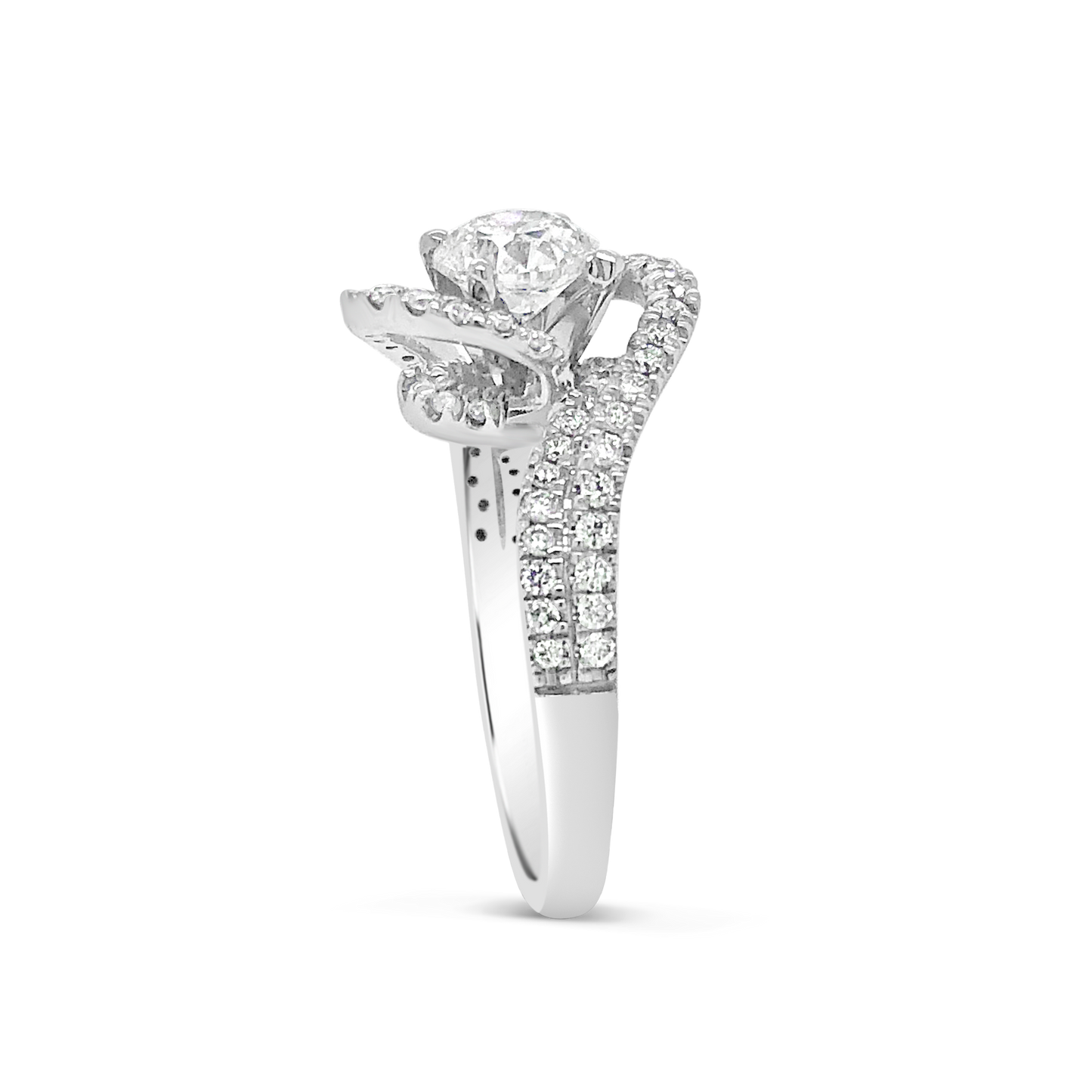 Diamond Halo Engagement Ring 1.55 CTW Round Cut 14K White Gold