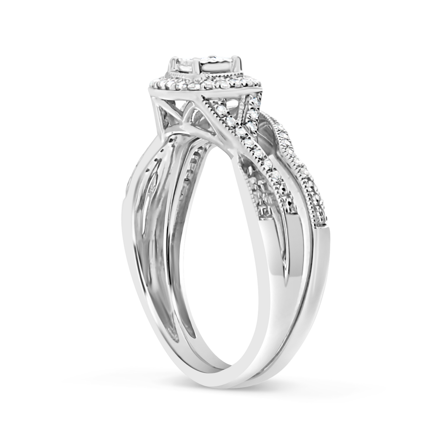 Diamond Halo Engagement Ring .25 CTW Princess w/ Round Cut 10K White Gold