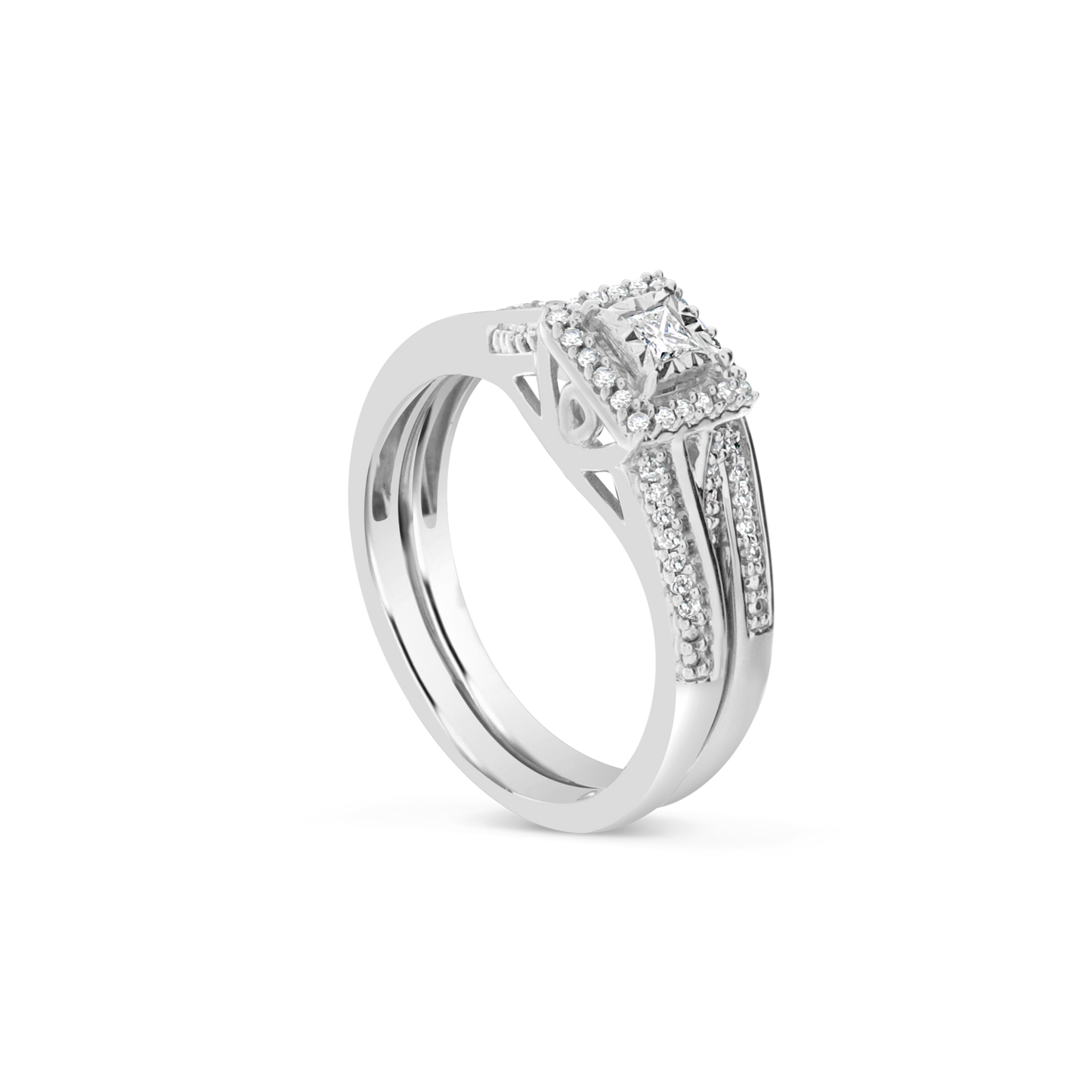 Diamond Halo Engagement Ring .25 CTW Princess w/ Round Cut 10K White Gold