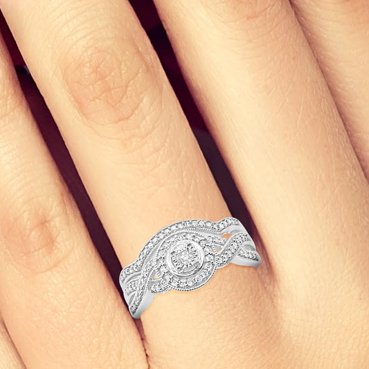 infinity Diamond Halo Engagement Ring .25 CTW Round Cut 10K White Gold