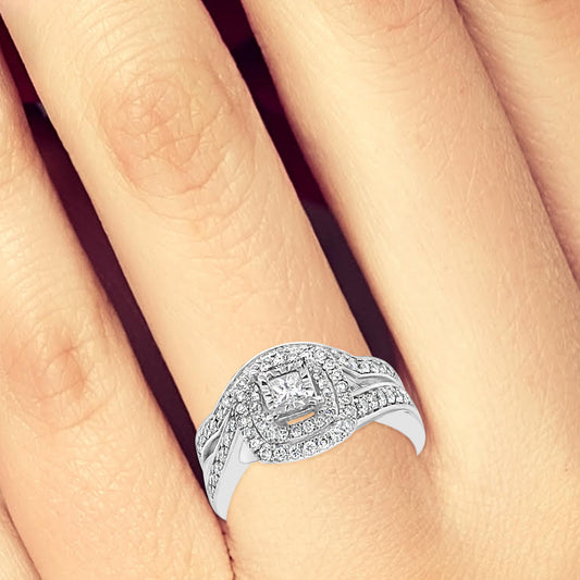 Diamond Halo Engagement Ring .50 CTW Round Cut 14K White Gold