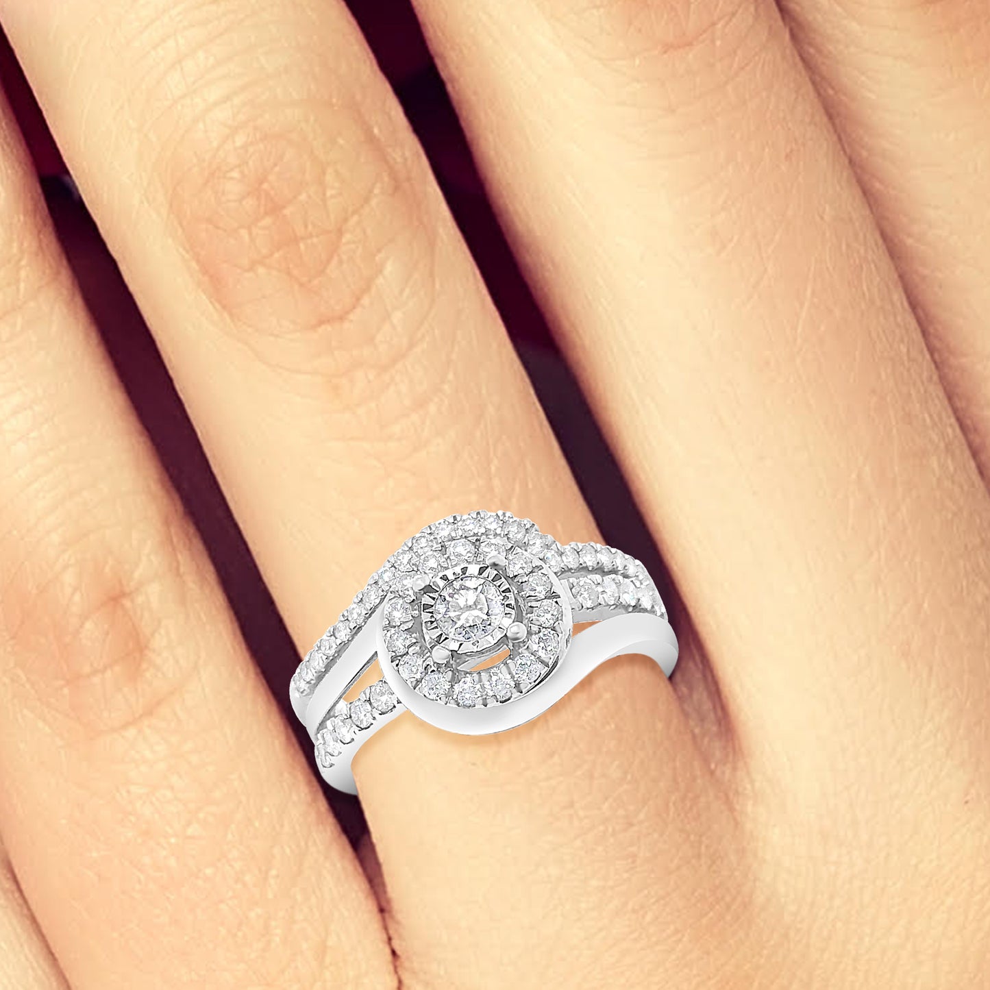 Diamond Halo Engagement Ring .65 CTW Round Cut 14K White Gold