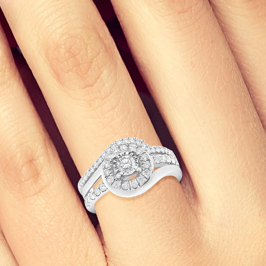 Diamond Halo Engagement Ring .65 CTW Round Cut 14K White Gold