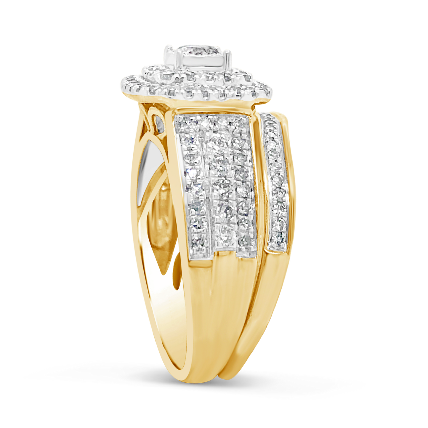 Diamond Halo Engagement Ring 1 CTW Round Cut 14K Yellow Gold