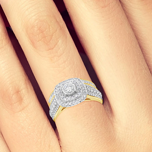 Diamond Halo Engagement Ring 1 CTW Round Cut 14K Yellow Gold