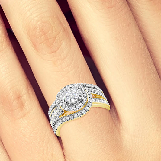 Diamond Halo Engagement Ring 1 CTW 14K Round Cut Yellow Gold