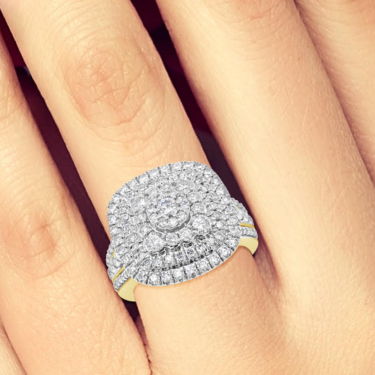 Diamond Halo Ring 1.50 CTW Round Cut 10K Yellow Gold