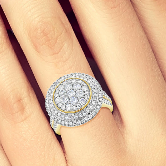 Diamond Halo Ring 1.50 CTW Round Cut 10K Yellow Gold