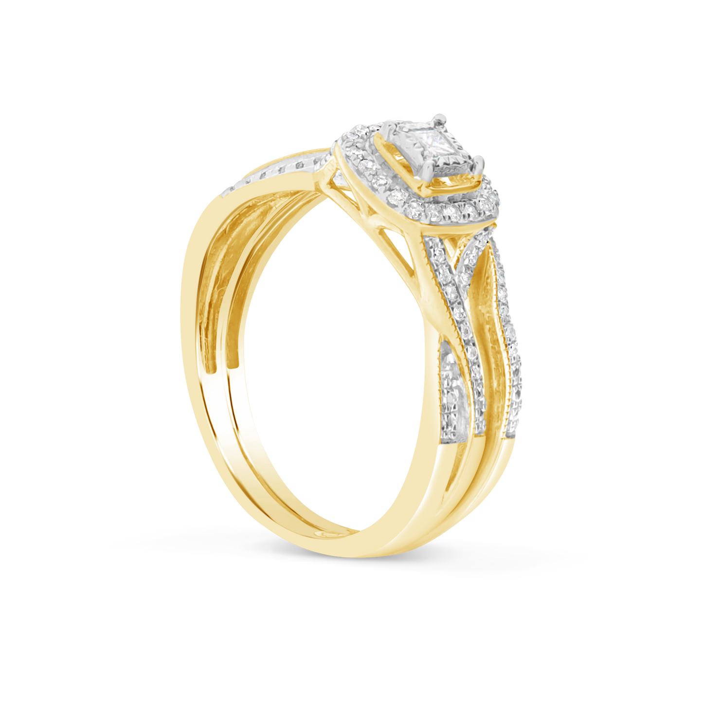 Diamond Halo Engagement Ring .25 CTW Princess & Round 10K Yellow Gold