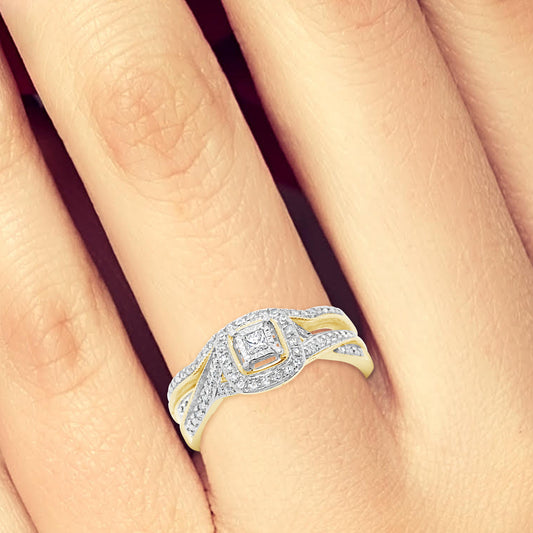 Diamond Halo Engagement Ring .25 CTW Princess & Round 10K Yellow Gold