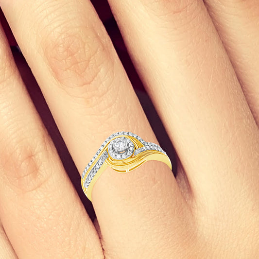 Diamond Halo Engagement Ring .25T tw Round Cut 10K Yellow Gold