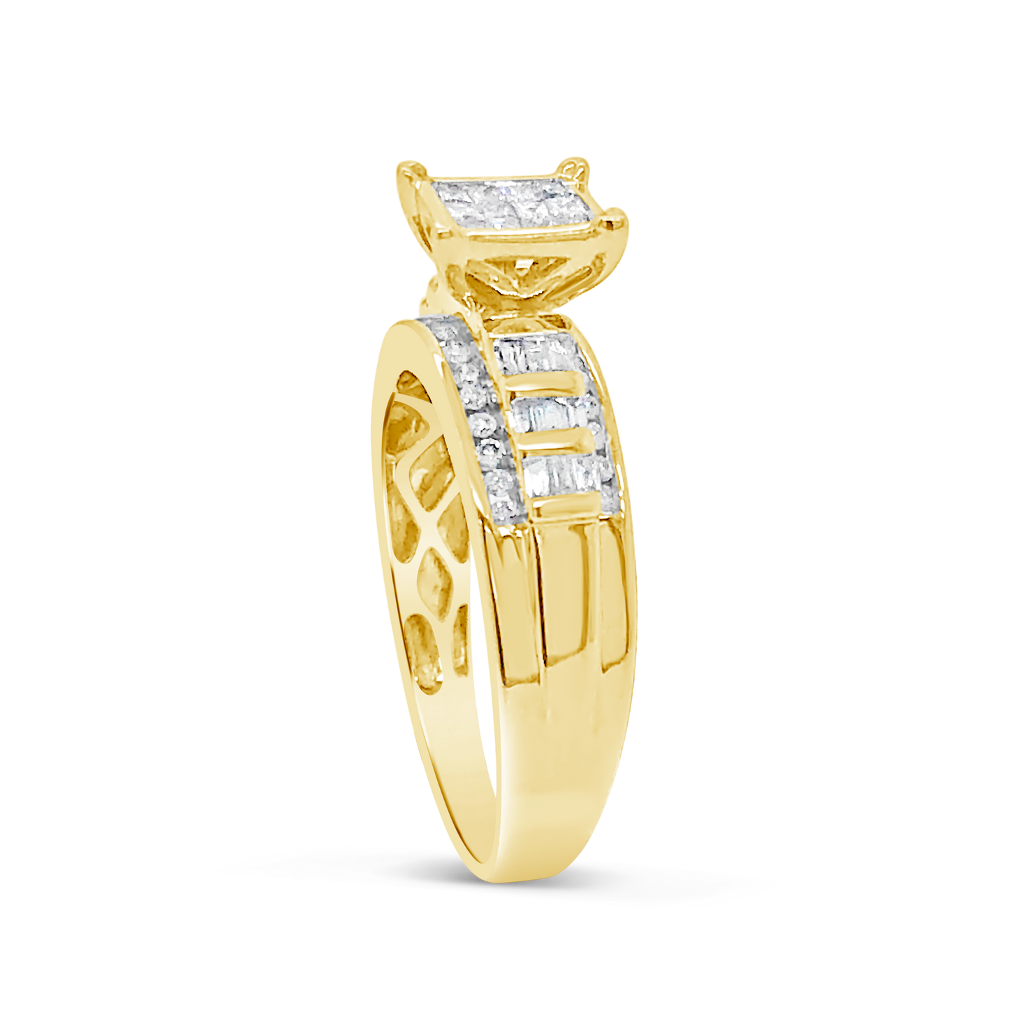 Diamond Engagement Ring .50 CTW Princess & Round Cut w/ Baguettes 10K Yellow Gold