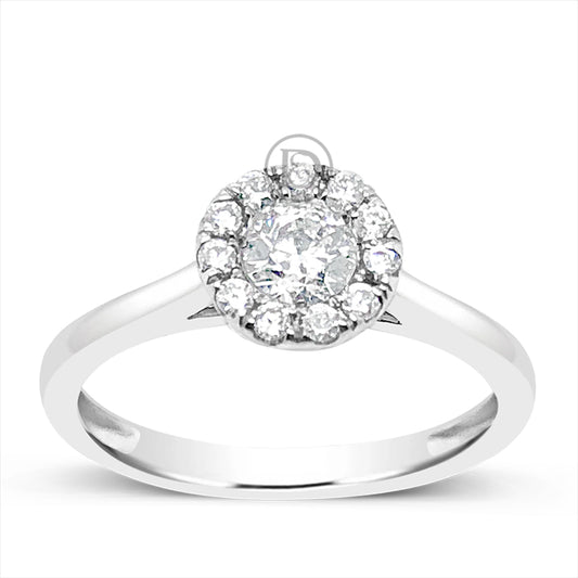 Diamond Halo Engagement Ring .50 CTW Round Cut 14K White Gold