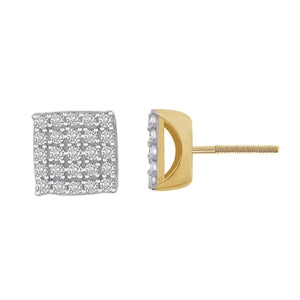 MEN'S EARRINGS 1 CT ROUND DIAMOND 10K YELLOW GOLD
