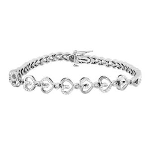 LADIES HEART BRACELET 1/5 CT ROUND DIAMOND SILVER WHITE