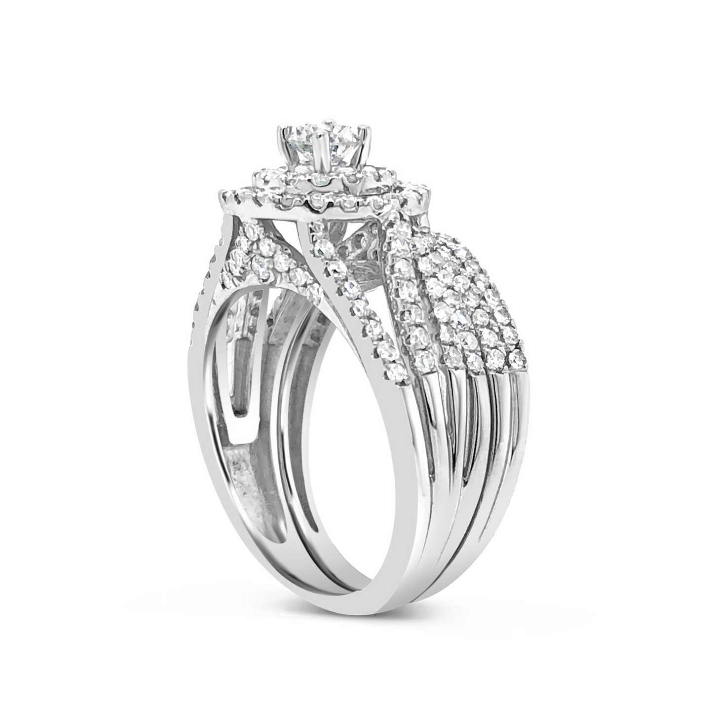 Diamond Halo Engagement Ring 1 CTW Round Cut 14K White Gold
