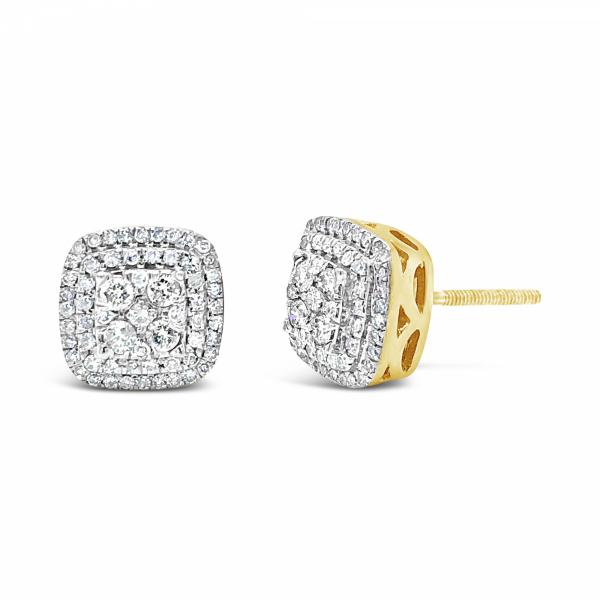 10K Yellow Gold .50ct Diamond 3D Square Earrings