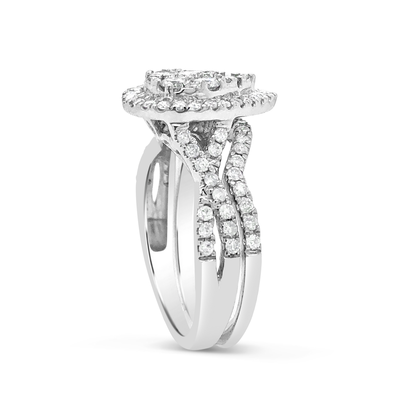 Diamond Halo Pear Shaped Engagement Ring 1 CTW Round Cut 14K White Gold