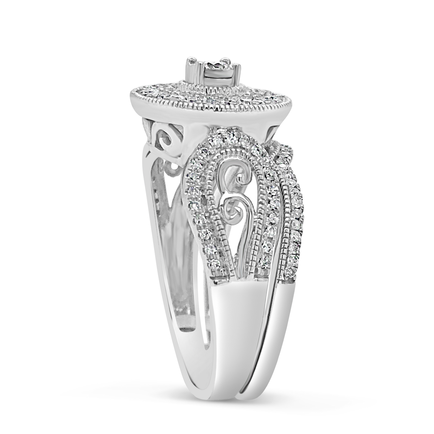 Diamond Halo Engagement Ring .50 CTW 10K White Gold Bridal Set