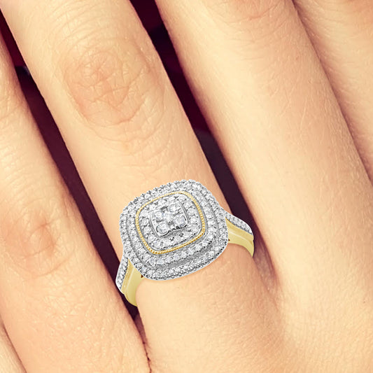 Diamond Halo Engagement Ring .50 CTW Round Cut 10K Yellow Gold