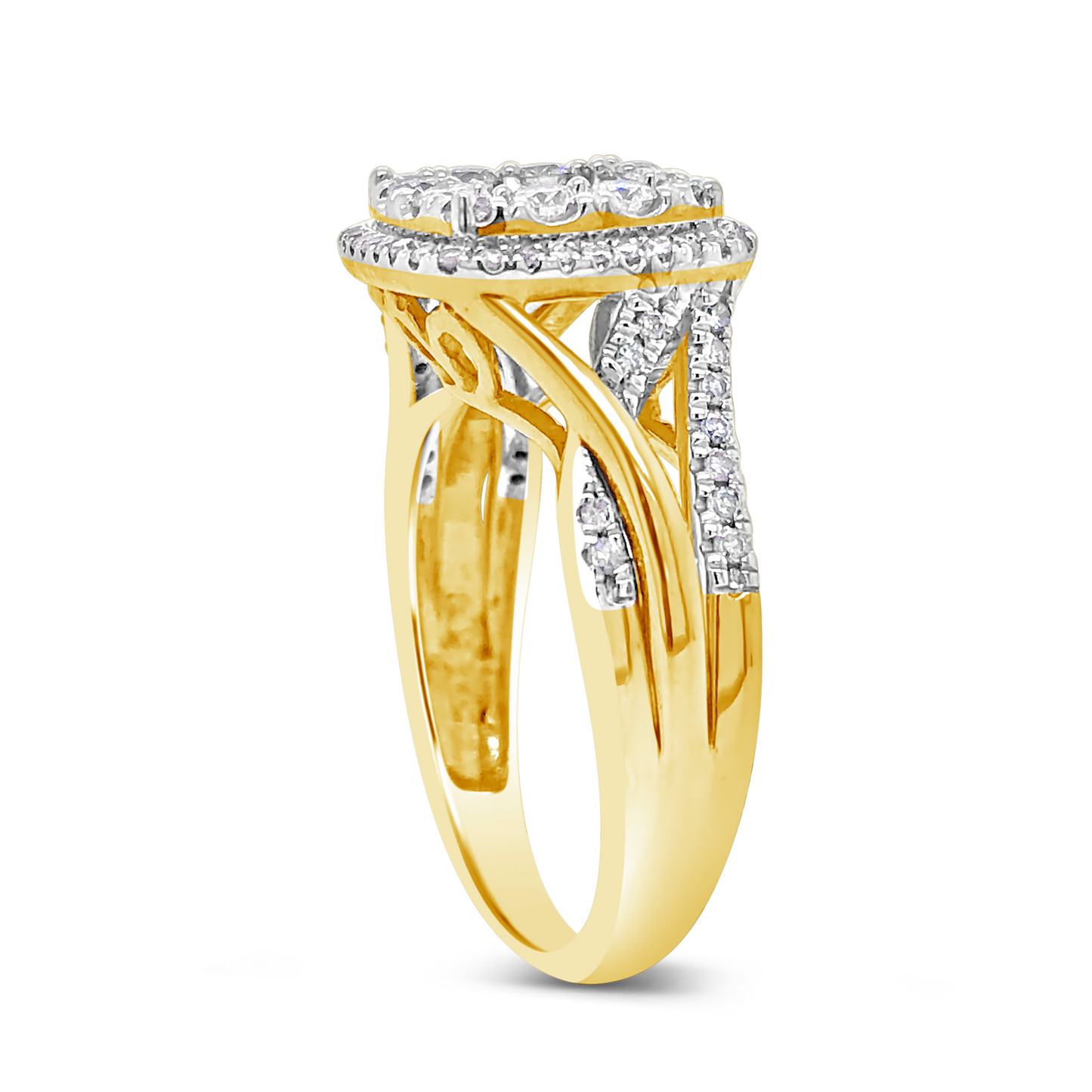 Diamond Halo Ring 1 CTW Princess Cut w/Round Cut 14K Yellow Gold