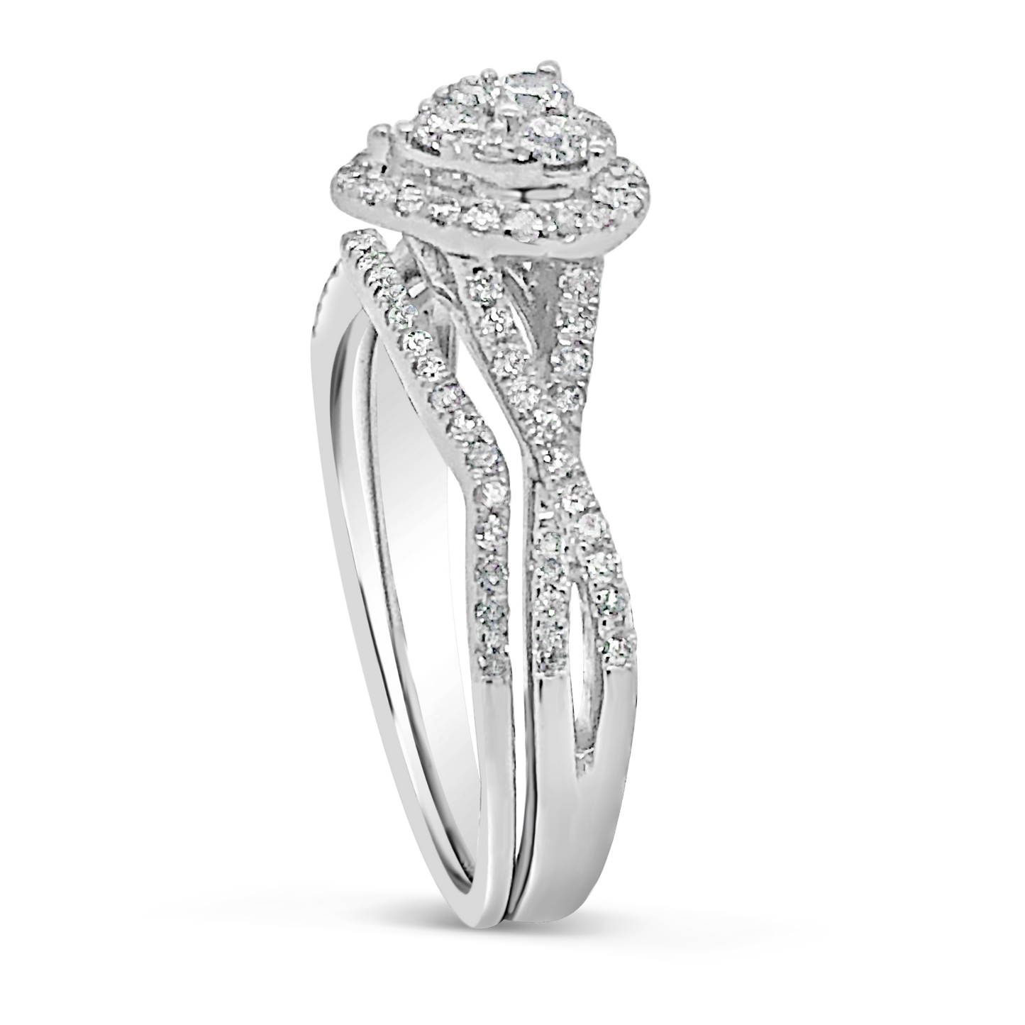 Diamond Heart Halo Engagement Ring .50 CTW Round Cut 10K White Gold