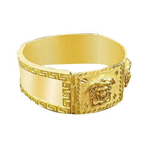 10K yellow gold ID bracelet with Medusa and Greek Key