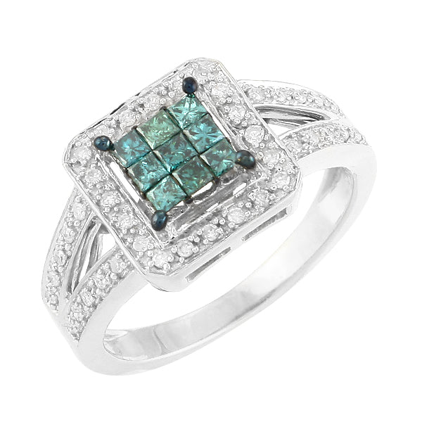 14KW 0.50CTW BLUE DIA FANCY RING