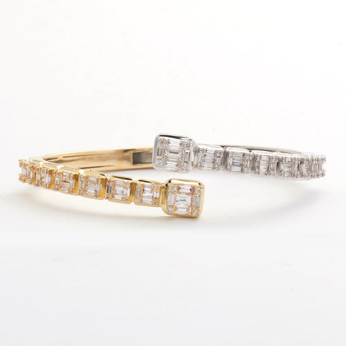14KW+Y 3.00CTW DIAMOND CUFF BRACELET - BAGUETTE &