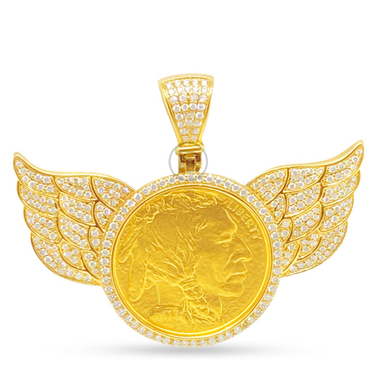 10K Yellow Gold Liberty Coin Diamond Pendant with Wings