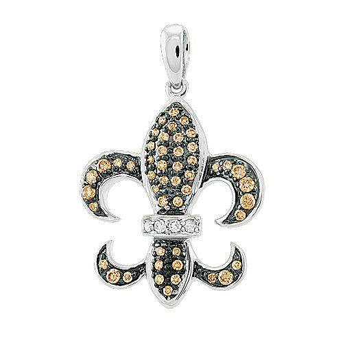 10KW 0.35CTW CHAMPAGNE DIAMOND FLEUR DE LIS PENDAN