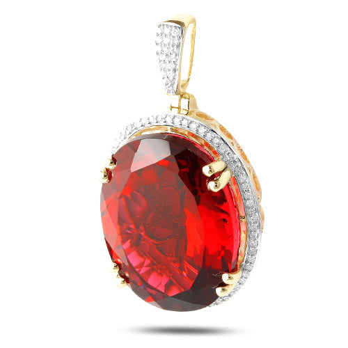 10KY 0.20CTW DIAMOND PENDANT WITH 16.80CT SYNTHETI