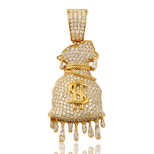14KY 3.85CTW DIAMOND DRIPPING MONEY BAG PENDANT