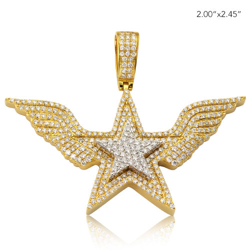 14KY+W 3.55CTW DIAMOND 3-D STAR WITH WINGS PENDANT