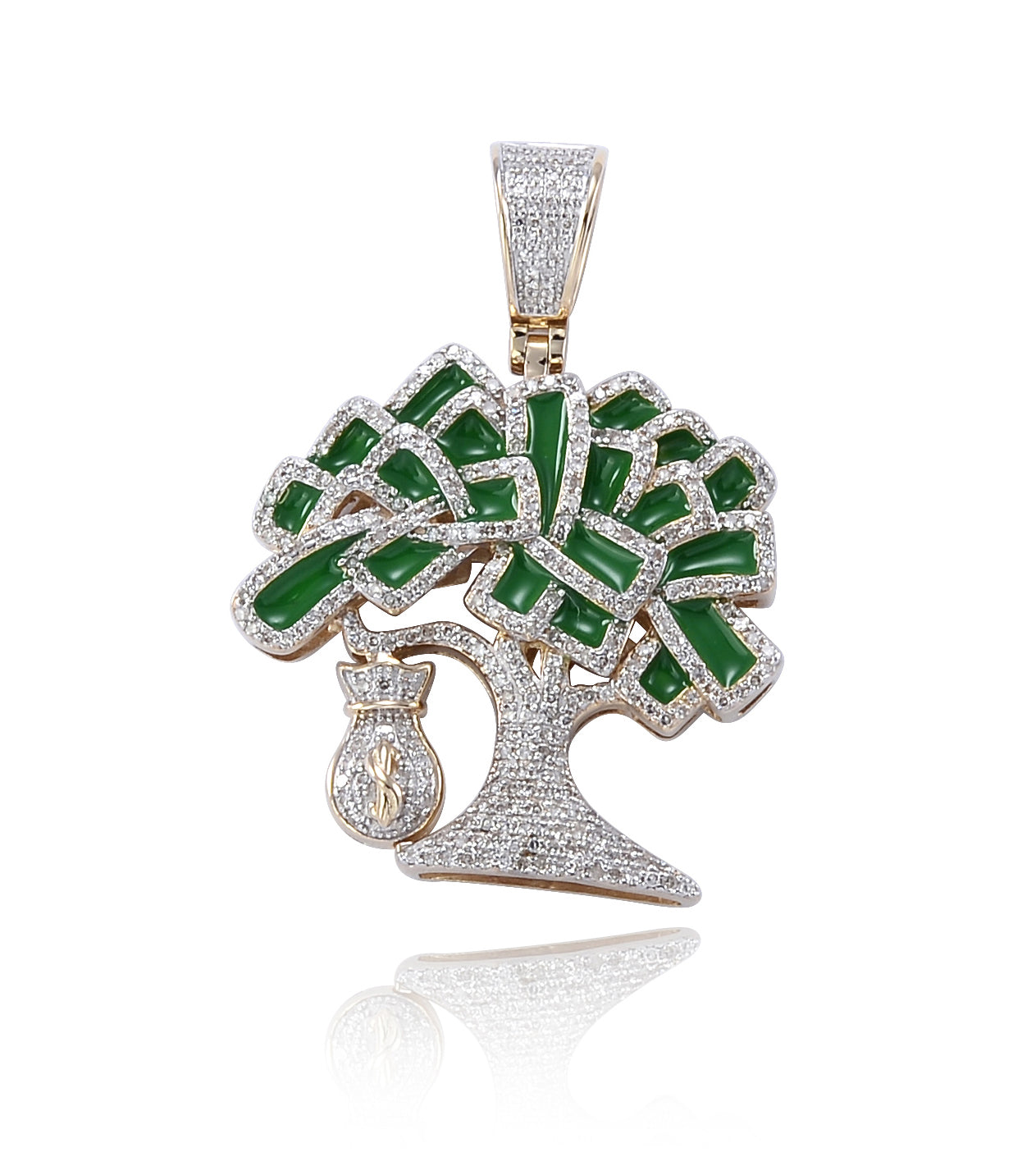 10KY 0.65CTW DIAMOND MONEY TREE PENDANT WITH GREEN