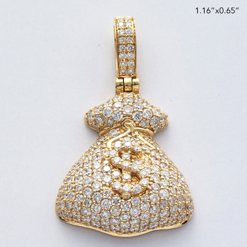 14KY 1.65CTW DIAMOND MONEY BAG WITH $ SIGN PENDANT