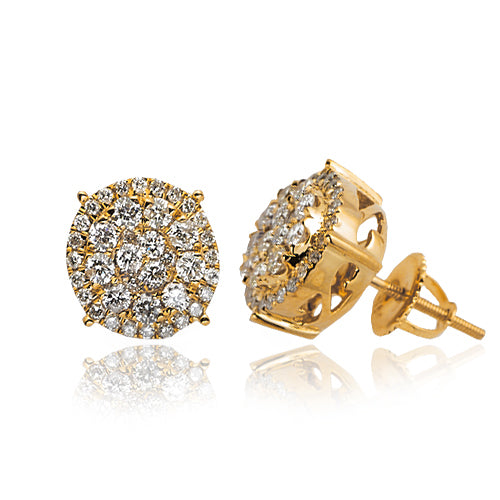 14KY 1.00CTW DIAMOND ROUND CLUSTER EARRINGS WITH