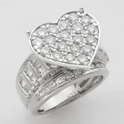 14KW 3.15CTW DIAMOND HEART CLUSTER RING