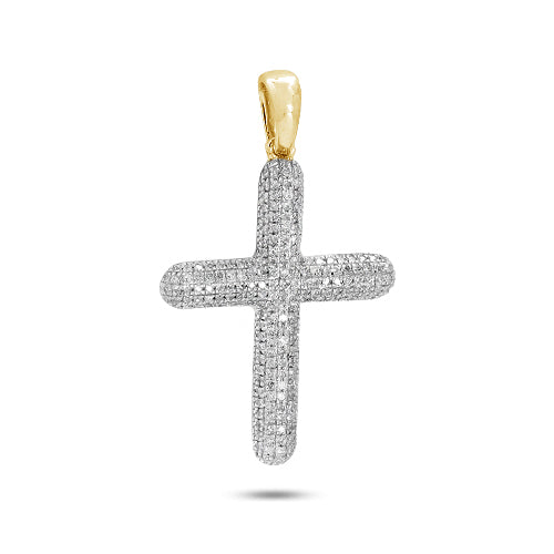 14KY 0.40CTW DIAMOND PUFFED CROSS PENDANT - MEDIUM