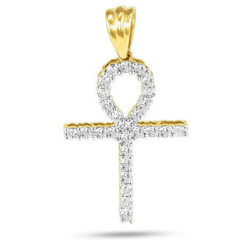 10KY 1.00CTW DIAMOND PRONG SET ANKH CROSS PENDANT