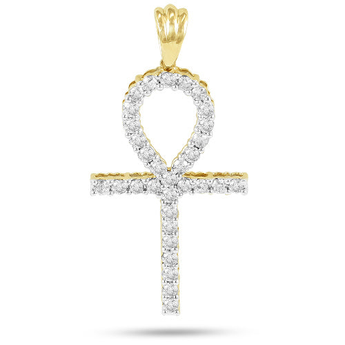 14KY 1.50CTW DIAMOND PRONG SET ANKH CROSS PENDANT